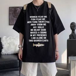 Camisetas para hombres s camiseta kasual pria wanita miedo pescado atasan camiseta longgar tripulación de gran tamaño equipado lembut anime manga tee pakaian 230509
