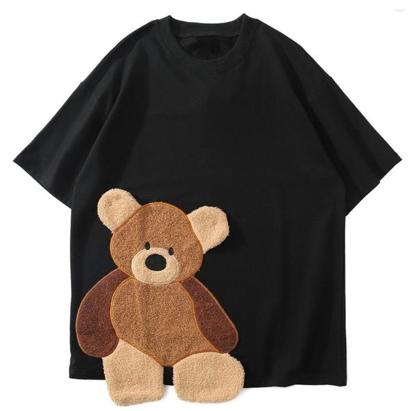 T-shirts pour hommes T-shirt LACIBLE Hop Mens Streetwear Hip 3D Bear Patchwork Harajuku Tshirt Loose Cotton Short Sleeve Oversize O-cou Tees