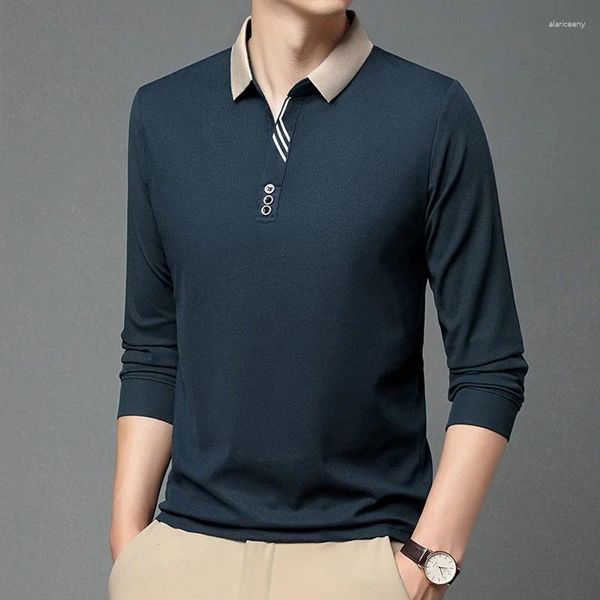 T-shirts pour hommes T-shirt à manches longues hommes polo col chemise solide marque de luxe casual logo personnalisé vêtements