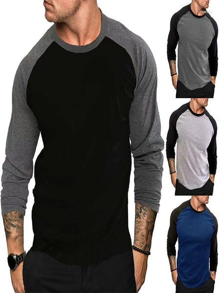 T-shirt à manches longues pour hommes, col rond, ample, respirant, grande taille, chemise à bascule décontractée, haut Raglan