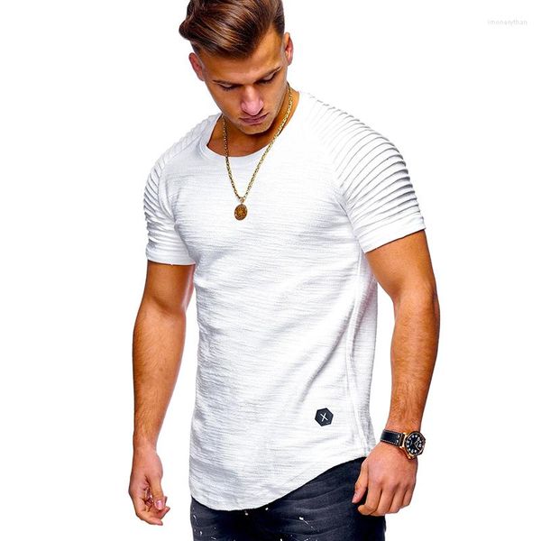 T-shirts pour hommes T-Shirt Hommes High Street Couleur unie Chemise Manches courtes Stripe Fold Slim Fit Hipster Casual Tee Man