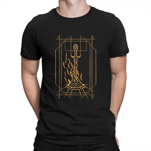 Camisetas para hombre, camiseta minimalista Bonfire Vintage de algodón, camiseta de manga corta Dark Souls, ropa con cuello redondo para adultos