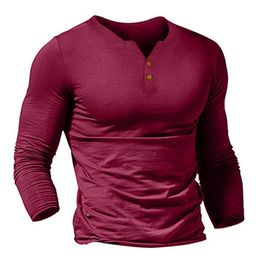 T-shirts pour hommes T-shirt coupe ajustée couleur unie décontracté automne hiver haut à manches longues patte de boutonnage surdimensionné basique t-shirt ropa hombre 220920