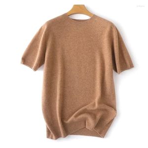 Camisetas para hombre, camiseta, jersey de primavera y verano, chaleco tejido de lana pura de manga corta, moda coreana, línea sin costuras, listo para usar