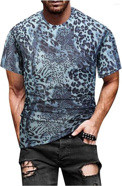 T-shirt à manches courtes pour hommes, décontracté, Slim, imprimé léopard, motif imprimé en 3D, vêtements de rue, à la mode, printemps et été