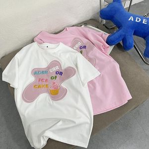 Camisetas para hombres Camiseta de verano Bordado Letra Flor Versátil Mujeres sueltas O Cuello Manga corta Camiseta de algodón Camiseta rosa Ropa de estilo coreano