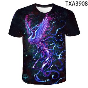 Mannen T-shirts T-shirts Zomer Cool Mannen Vrouwen Kinderen Shirt 3D Blue Phoenix Vogel Print Liefhebbers T-shirt Jongen Meisje kinderen Tops Harajuku