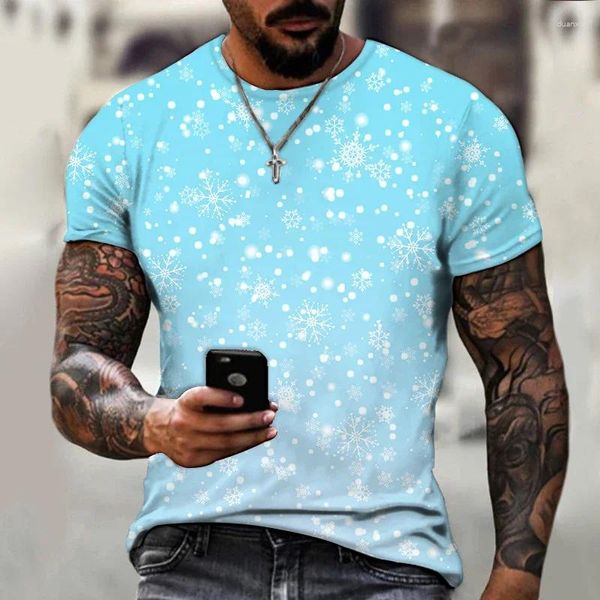 Camisetas para hombre, camisetas con patrón de copo de nieve, camisetas de manga corta, estilo de moda, camisetas transpirables de gran tamaño con cuello redondo, estampado 3D Hip Hop