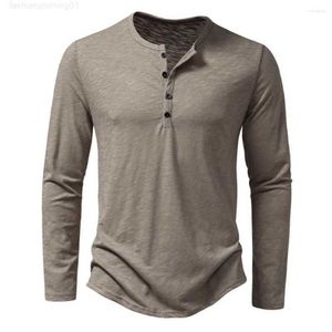 T-shirts pour hommes T-shirts en coton Bouton Henley Chemise à manches longues Casual Couleur unie Mode T-shirtsjc9j