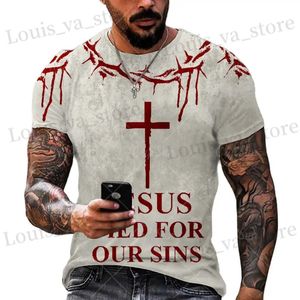 T-shirts masculins T-shirts pour hommes cross graphiques Jésus-Christ 3d Print Mens Tshirt rétro Rétro Classic-Slved Loose Personality Tops surdimensionné T240419