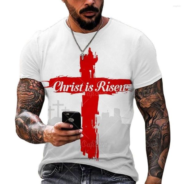 T-shirt da uomo T-shirt da uomo Croce grafica Gesù Cristo T-shirt con stampa 3d Retro classico a maniche corte Personalità allentata Top oversize