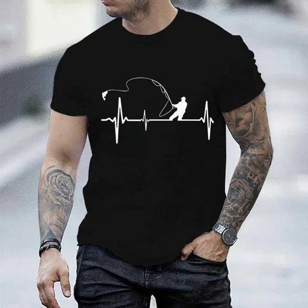T-shirts masculins T-shirts pour les hommes Flace Fishing Heartbeat Pulse Print Shirt Funny Short Slve T-shirts Summer Tops T Mens T-shirt Male Vêtements T240506