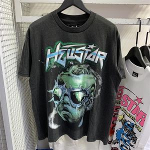 Heren T-shirts t-shirts Hellstar Vintage Wash Zwart Future Portrait Letter Print High Street Groot paar Korte mouw warmte