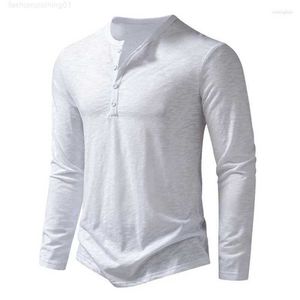 T-shirts pour hommes T-shirts Henley Collar Shirt pour hommes Automne Manches longues Couleur unie Respirant Mode Casual Haute Qualité Basic Tee Topsa007