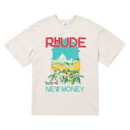 T-shirts pour hommes T-shirts Rhude Shirs New Money Windowsill T-shirt Paysage imprimé High Street Coton et T-shirt ample à manches courtes pour femmes Top 524