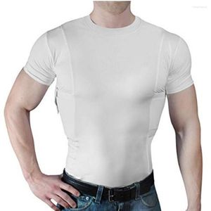 Mannen T-shirts Tactische T-shirt Korte Mouw Zomer Jacht Zingen Muti-Zakken Ondershirt Gun Holster Onzichtbare O-hals Slim tees 5XL