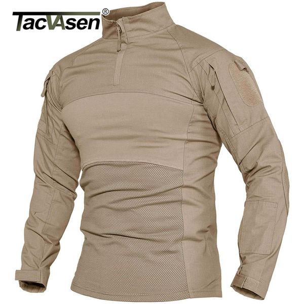 Camisetas para hombres Tacvasen Mens Military Combat Camisetas 1/4 Camisas de caza táctica de manga larga con cremallera