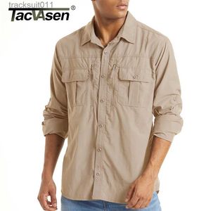 T-shirts pour hommes TACVASEN avec 2 poches à glissière sur la poitrine Chemise tactique Séchage rapide pour hommes Protection de la peau Longue Chemise de travail d'équipe Tops de travail en plein air L231208