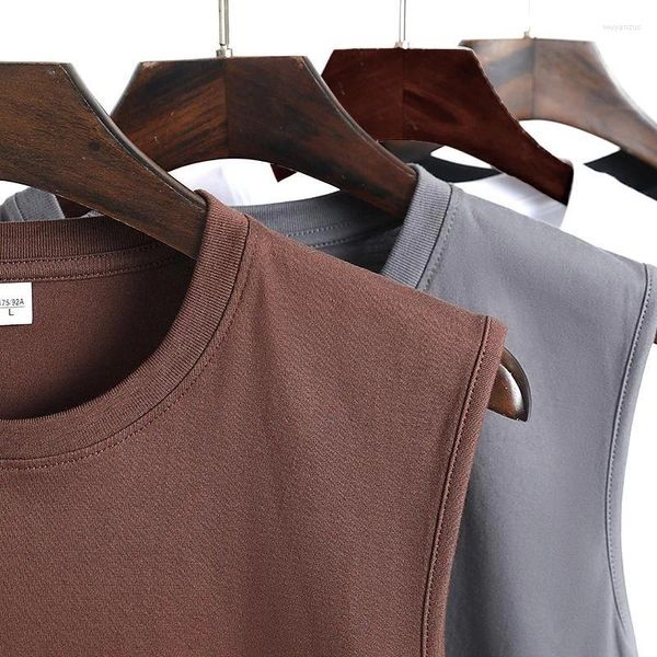 Camisetas para hombre Camisetas sin mangas Chaleco sin mangas con cuello redondo Chalecos de fitness de algodón elástico para hombre Camiseta de color sólido