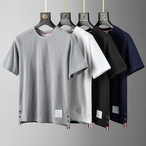 Camisetas para hombres TB Fog marca media manga de cuatro barras algodón rayado para hombres con cuello redondo de manga corta tendencia casual pareja de pareja 230327