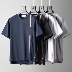 Camisetas de hombre marca TB FOG media manga de cuatro barras de algodón a rayas de verano cuello redondo camiseta de manga corta tendencia casual ropa de pareja 230420