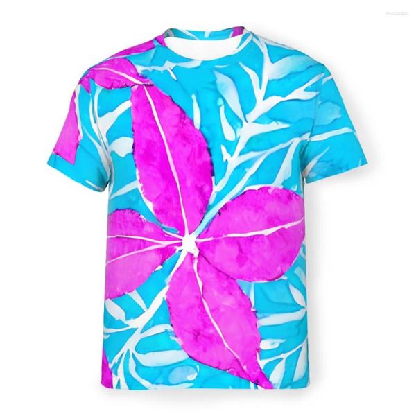 T-shirts pour hommes motif floral bleu sarcelle et rose t-shirts en polyester couleur hommes graphiques hauts chemise mince O cou