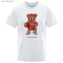 T-shirts hommes Teddy Bear 23 Love The Game Play Basketball Imprimer T-shirt drôle Hommes Lâche Oversize Vêtements Coton Qualité Manches courtes pour homme T240105