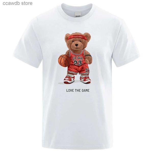 Camisetas para hombres Teddy Bear 23 Love The Game Play Basketball Imprimir camiseta divertida Hombres sueltos Ropa de gran tamaño Calidad de algodón Manga corta para hombre T240105
