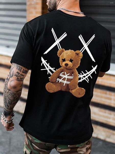 T-shirts pour hommes Teddy Bear Happy Face Creative Print T-shirts pour hommes Tendance surdimensionnée Hip Hop Coton Tee Vêtements Respirant O-Cou Homme Court