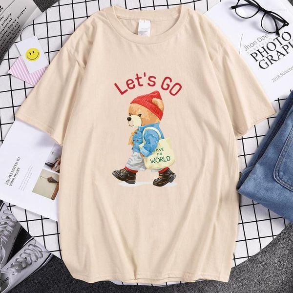 T-shirts pour hommes Teddy Bear Let's Go Travel The World Prints Tee Vêtements Loose Summer Short Sleeve Multicolore Casual Shirt Man Cotton T-Shirts