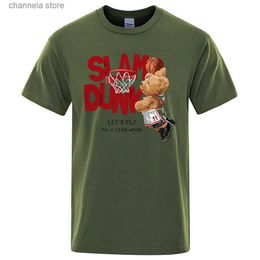 Camisetas para hombres Teddy Bear Slam Dunk LetS Fly For A Little While Camisetas Hombres Camiseta de algodón transpirable Ropa Tops de verano Camiseta holgada Harajuku T240202