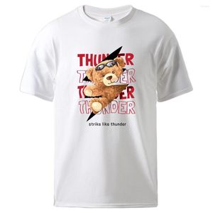 Heren T Shirts Teddybeer Strike Like Thunder Print Mannen T-Shirts Grafische Nieuwigheid Korte Mouwen Katoen Zachte Tees Kleurrijke Perfect Man Tee