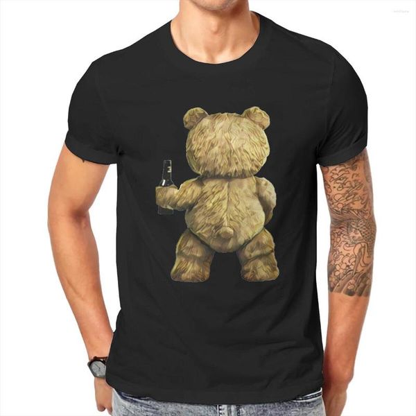 Camisetas para hombre, camiseta divertida de algodón puro con oso de peluche Ted, camiseta con cuello redondo para tomar una bebida y camiseta, camisetas de manga corta de talla grande