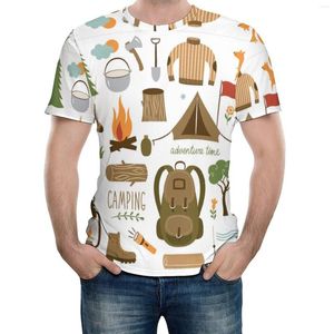 Heren t shirts tees camping apparatuur slaapzak laarzen campfire schop hatchet log artwork print grafische coole activiteiten concurrentie eur eur