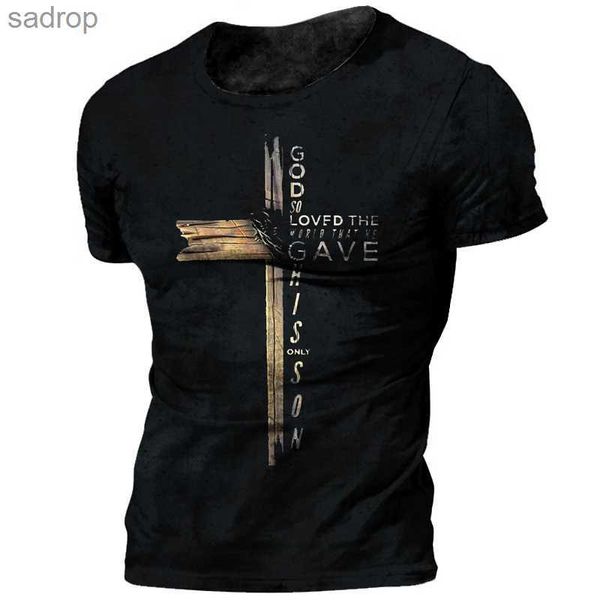 T-shirts masculins Templar Knight 3D Printing Jesus Christ Cross Mens Retro Street Extra Large Casual Loose Round Cou Col à manches courtes T-shirt topxw