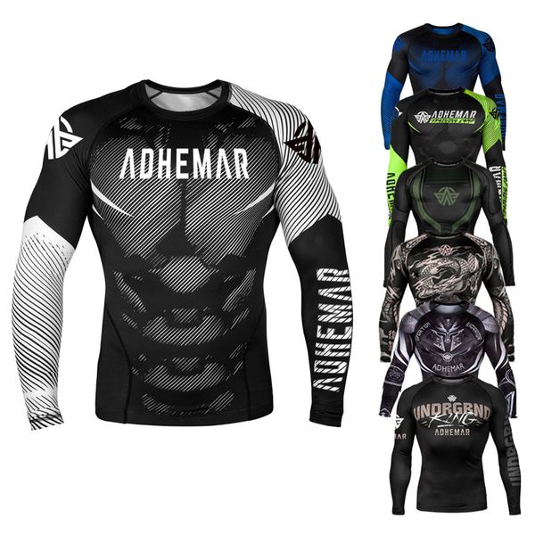 Camisetas masculinas boxeo tailandés ajustado ajustado entrenamiento de fitness de manga larga luchando camiseta de lucha