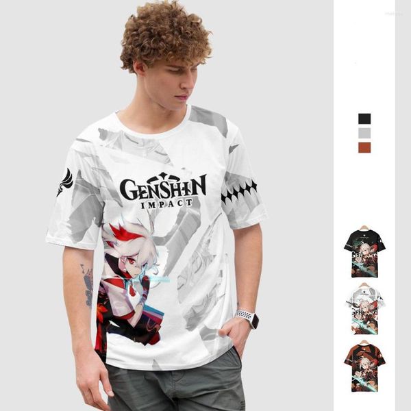 Camisetas para hombre The Est 3D Genshin Impact Shirt Hombres Mujeres Tees Adecuado para niños Summer Tops Casual Boys Girls Cartoon Cool White T-Shirt