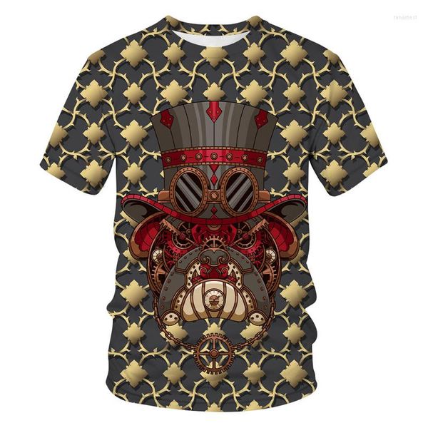 Camisetas para hombre, camiseta de la serie Industrial Metal Wind, ropa de marca para hombre, sombrero con estampado 3D, camiseta con cuello redondo, moda urbana de gran tamaño