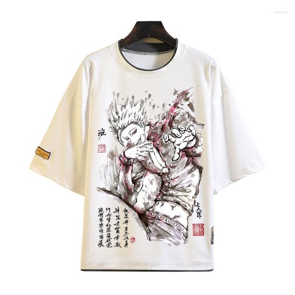 Camisetas para hombre, disfraz de Cosplay de los siete pecados capitales, camiseta de manga corta con pintura de lavado de tinta blanca para adultos