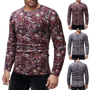 T-shirts pour hommes THEFOUND Fashion Slim Fit O Neck Long Sleeve Muscle Tee Print T-shirt Casual Tops