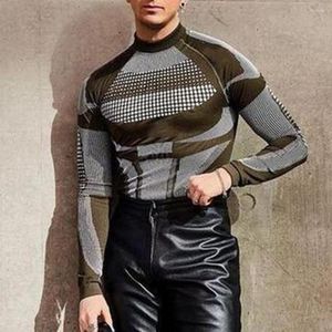 T-shirts pour hommes Haut de base d'hiver de couleur de contraste élastique thermique pour le T-shirt d'hommes de club