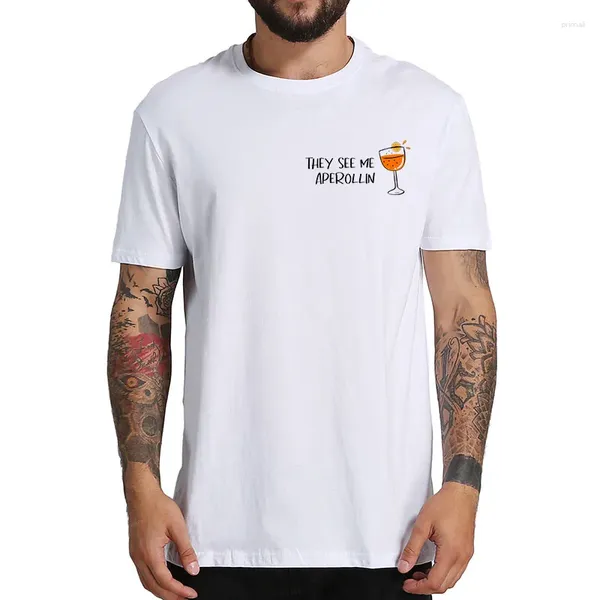 Camisetas para hombres me ven a aperollin camisa de bebida de verano para amantes del vino camiseta divertida algodón talla de manga corta talla de manga corta