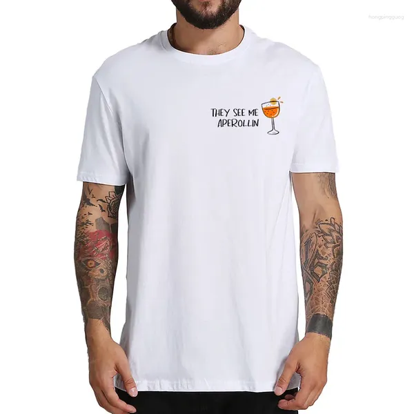 Camisetas para hombres me ven a aperollin camisa de bebida de verano para amantes del vino camiseta divertida algodón talla de manga corta talla de manga corta
