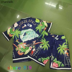 Camisetas para hombres Fina de tela delgada Club de surf Casablanca Juego de camisas Shortpant Men Summer Summer Hawaii Beach Seaside Holiday Traje corto HKD230817