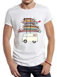 T-shirts voor heren THUB Vintage kleurrijke surfplanken op bus bedrukte mannen t-shirt grafisch strand surf sport doek retro go surfing tops hipster t y240509