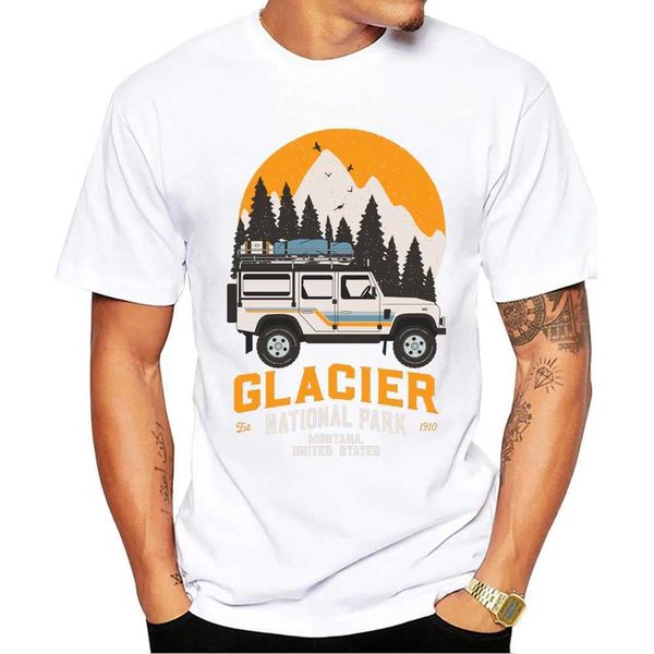 Camisetas para hombres Thub Glacier Vintage National Park Trip Road Trip Camiseta Retri Camping Impreso Harajuku Camisetas Camas cortas de Slve Cool T Y240509
