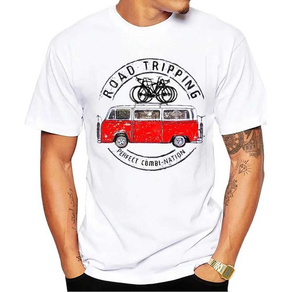 T-shirts masculins Thub Vintage Road Tripping TS Men T-shirts Mountain Bike Imprimé court Slve T-shirt Bicycle Sport Tops Y240509