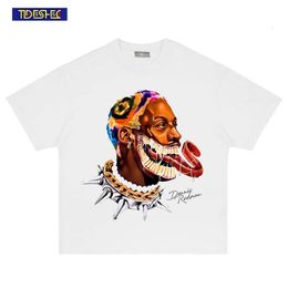 Heren T-shirts TIDESHEC Hiphop Streetwear Retro Portret Tshirt Mannen Oversized Dennis Rodman T-shirt Katoen Heren Korte Mouw Vintage Tshirt 230613