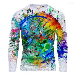 Heren t shirts tie-dye print heren casual t-shirts lange mouw 3D patroon street hiphop blanke man tops lente losse harajuku tees groot