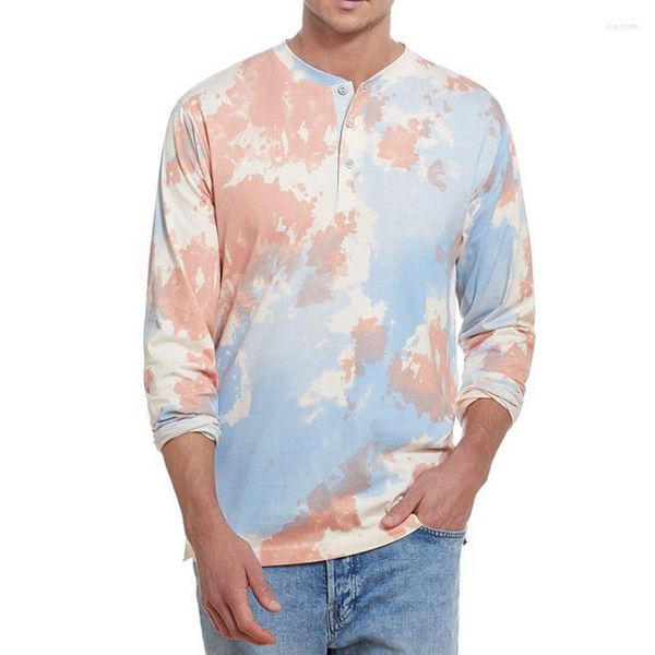 Camisetas para hombres Tie Dye Camiseta 2023 Summer Hip Hop Hombres Botón de ropa de calle Tops y ropa casual
